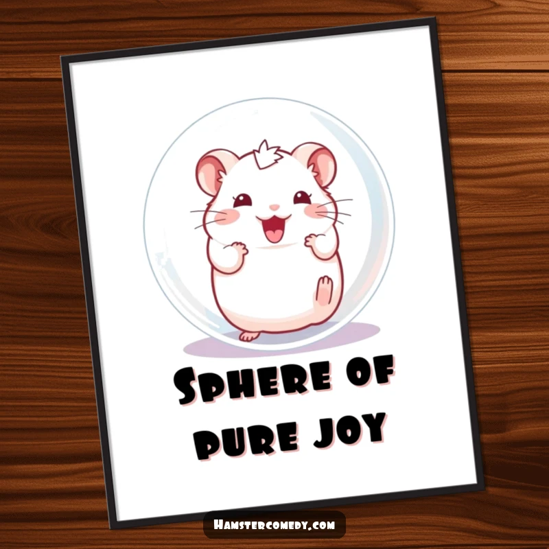 Funny Hamster Digital Art Print, an excited character happily rolling inside a transparent ball, instant fun decor.