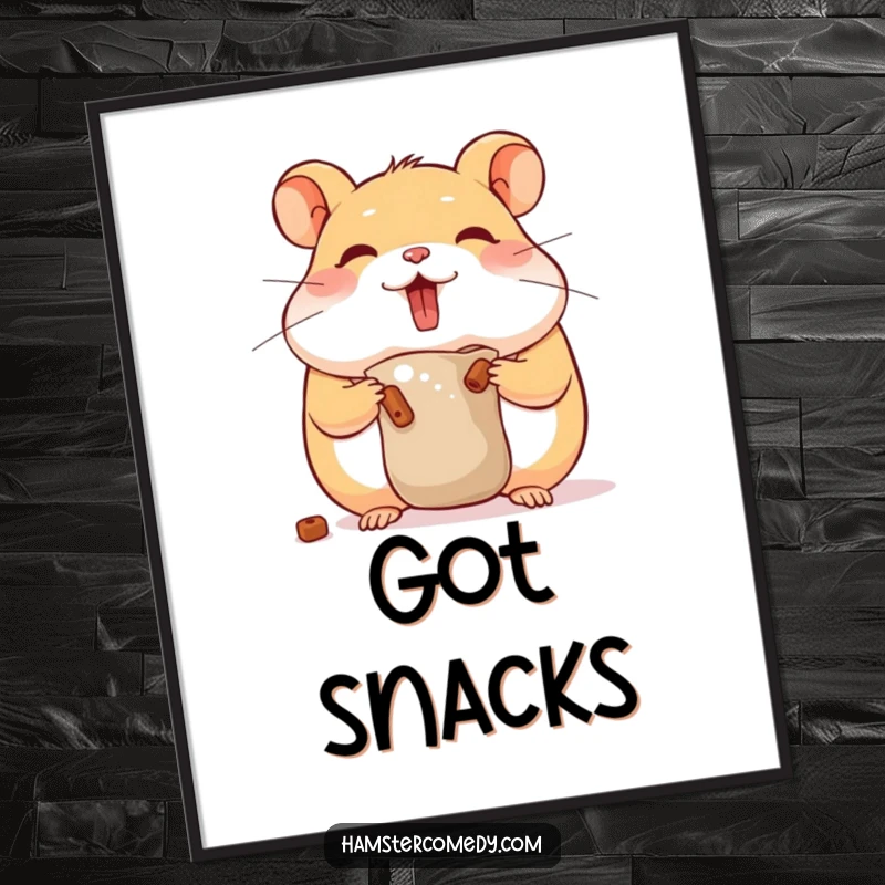 Funny hamster hoarding digital art print, capturing humorous cheek-stuffing, instant download foodie decor, gift idea.
