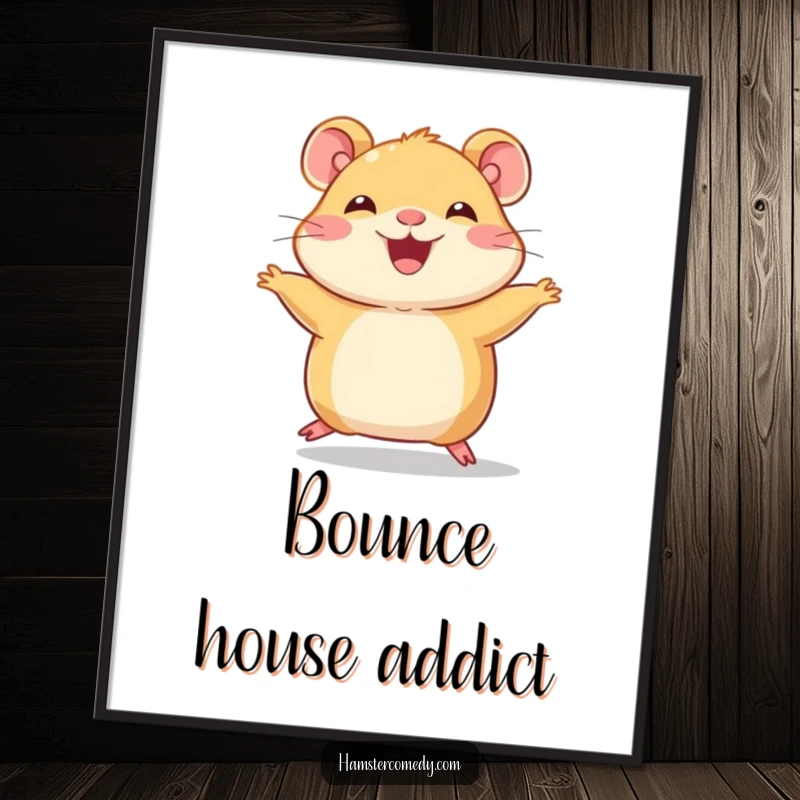 Funny Hamster Digital Art Print, a joyful character hopping with tiny legs, instant cute humorous decor.