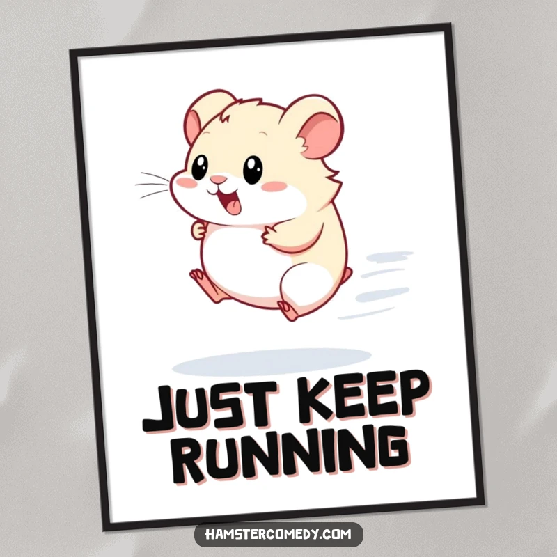 Funny Kawaii Hamster Digital Art Print: A cute hamster running on a wheel, ready to add a speedy and humorous touch to decor.