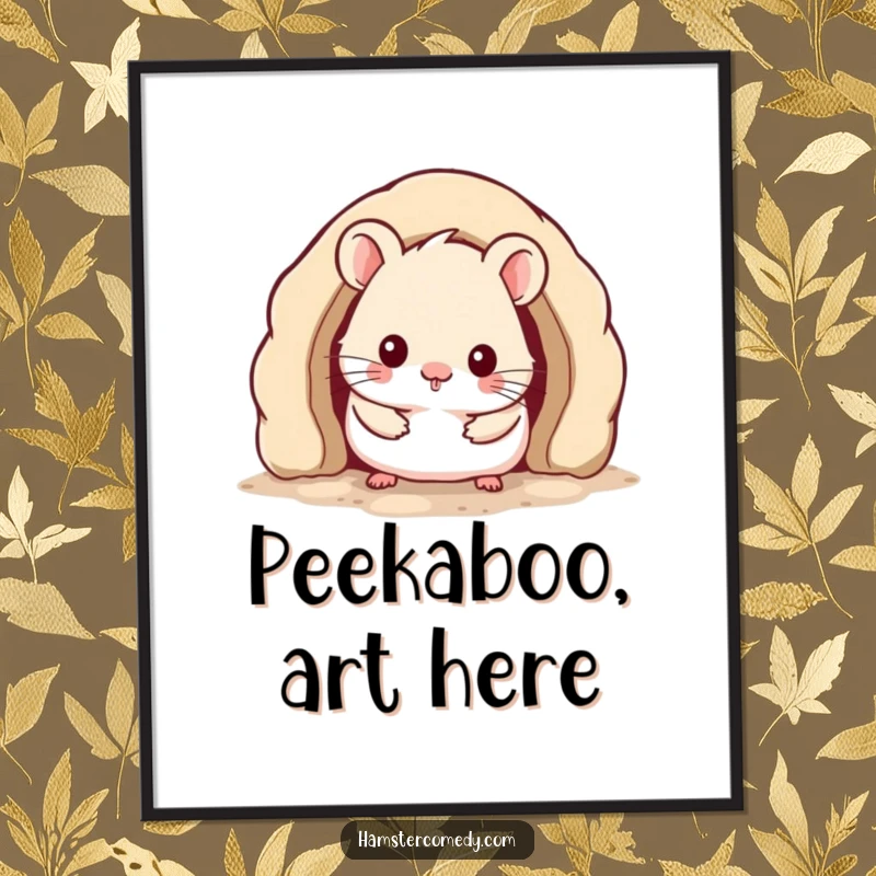 Funny Kawaii Hamster Digital Art Print of a cute hamster peeking from a cozy burrow, offering instant charm and humor.