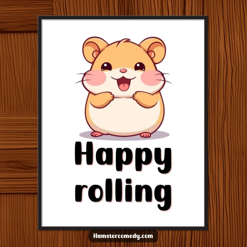 Funny Kawaii Hamster Digital Art Print of a cute hamster doing a happy roll, perfect for spreading cheer.