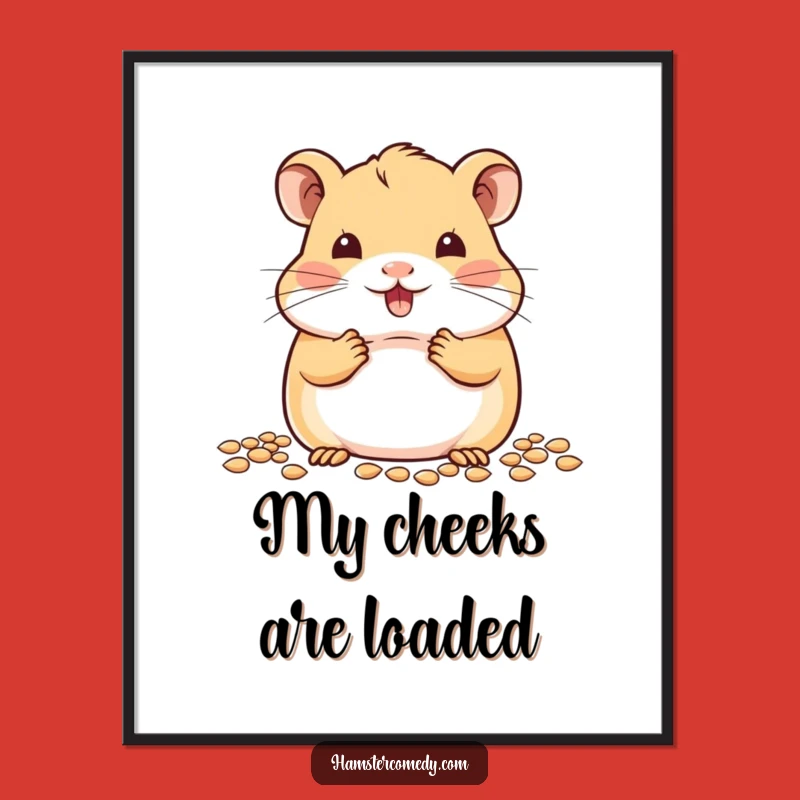 Kawaii Hamster Digital Art: Adorable Seed Stuffing Print for Walls