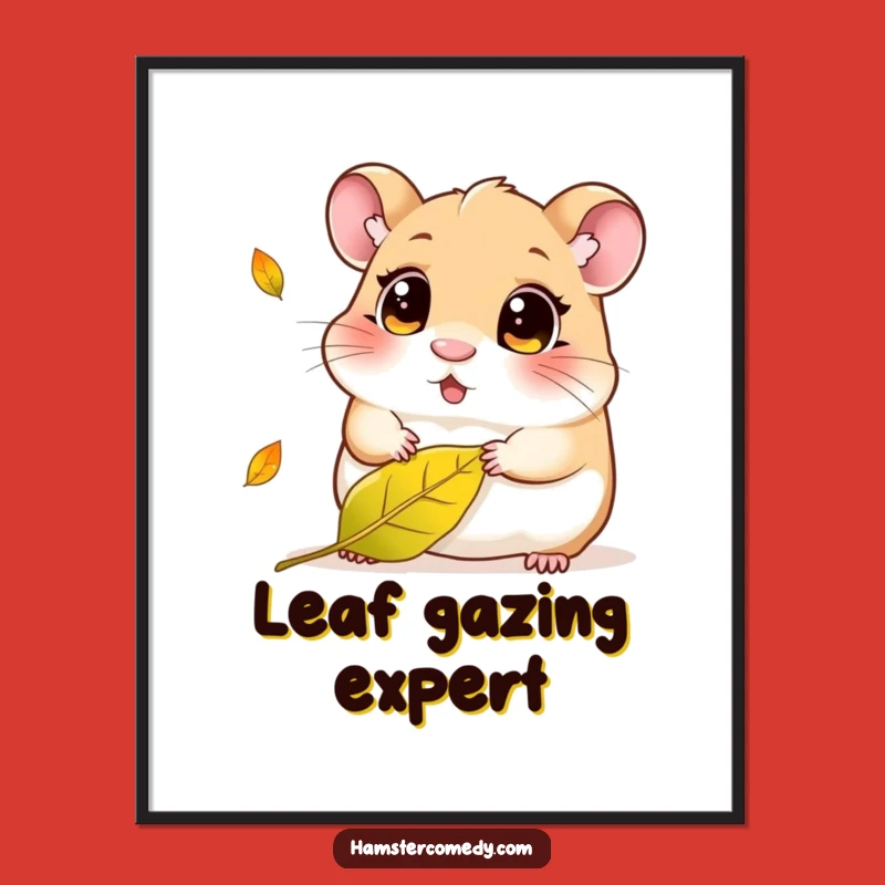 Funny Kawaii Hamster Leaf Digital Print - Cute Curious Amigurumi Instant Art