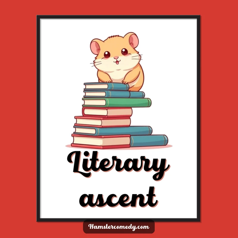 Funny Book Climbing Hamster Digital Print: Hilarious Art for Book Lovers
