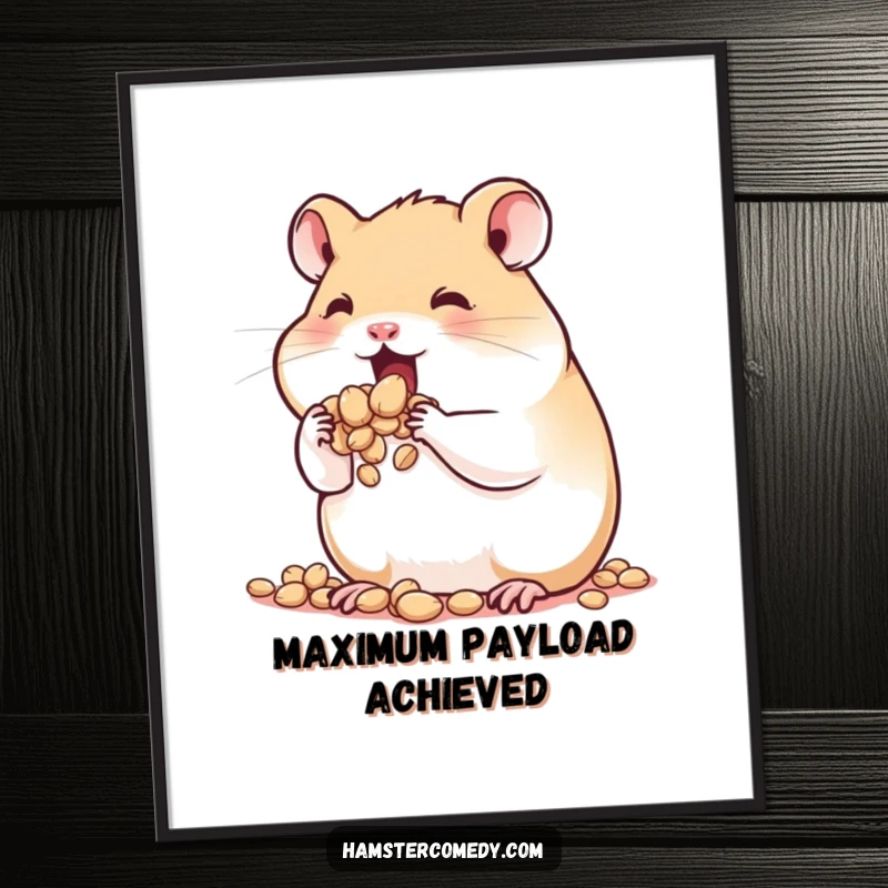 Funny Hamster Art Print: A cute hamster with comically overstuffed cheeks, bursting with seeds, a humorous and adorable digital artwork.