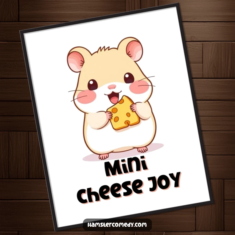 Funny Kawaii Hamster Cheese Digital Art Print: A printable featuring a cute hamster holding a tiny piece of cheese, perfect for wall decor.