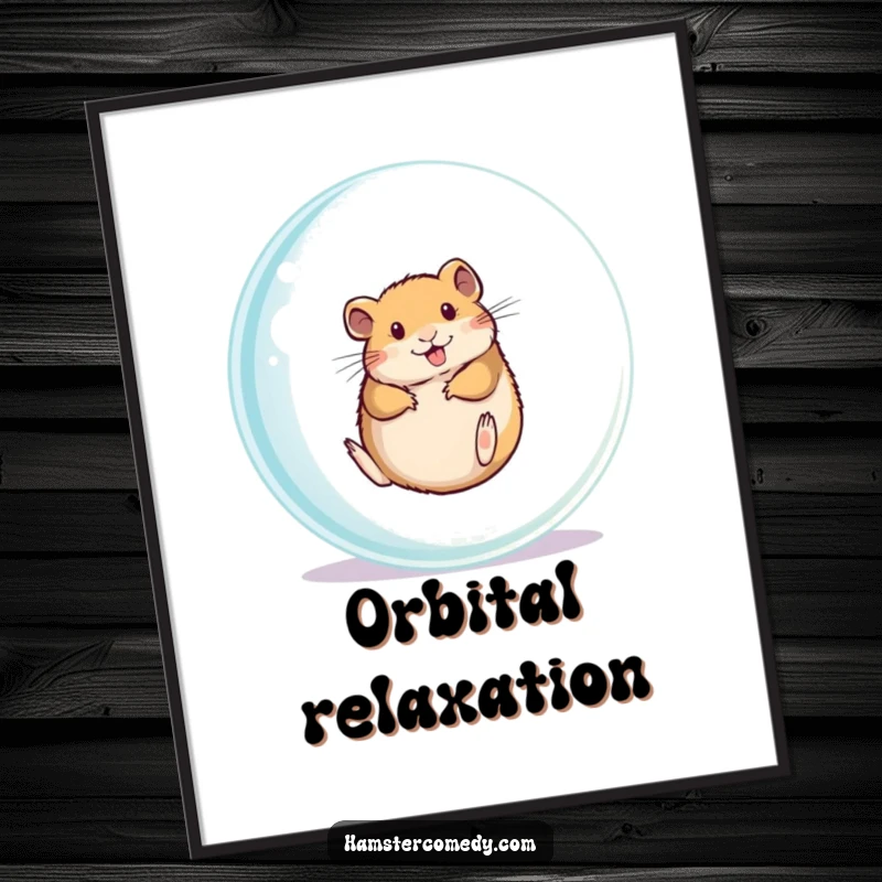 Funny hamster rolling inside a clear exercise ball, as a digital art print, perfect gift.