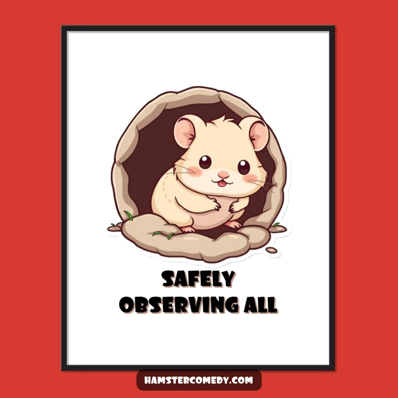 Funny Kawaii Hamster Digital Art: Burrow Peek Print, Unique Funny Gift