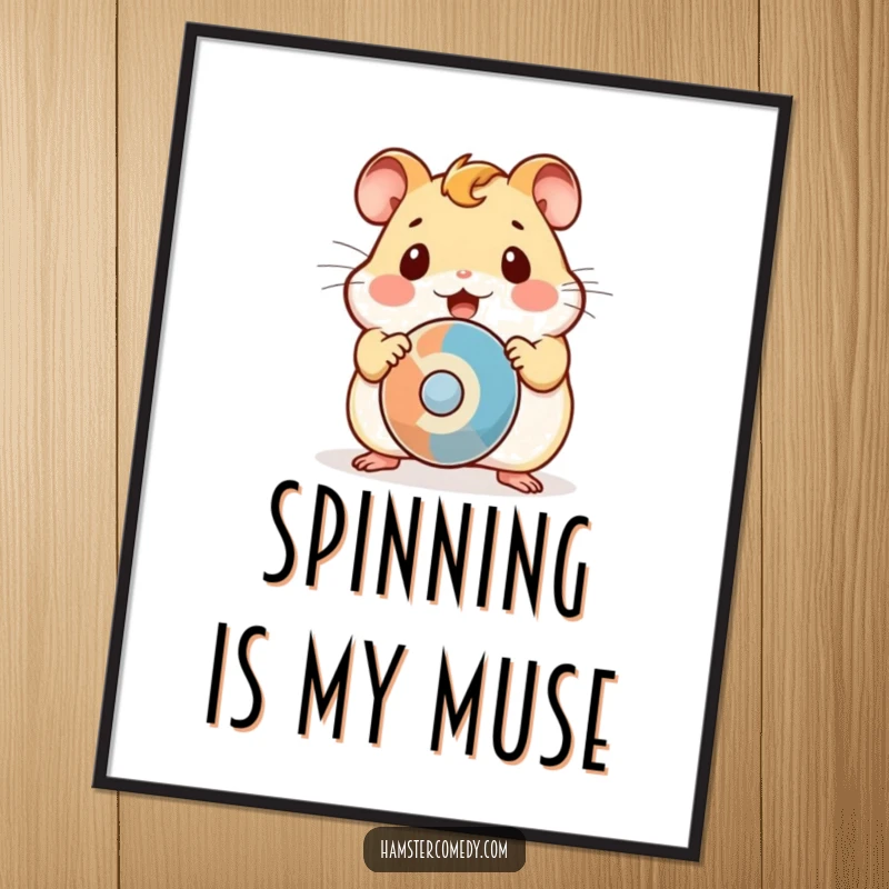 Funny Digital Art Print of a surprised kawaii hamster with wide eyes, looking at a spinning object.