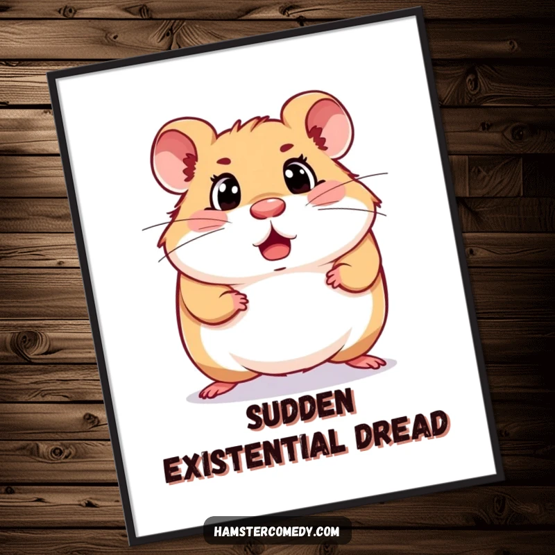 Funny surprised hamster digital art print of a hamster mid-scurry with a shocked expression, for instant humorous decor.