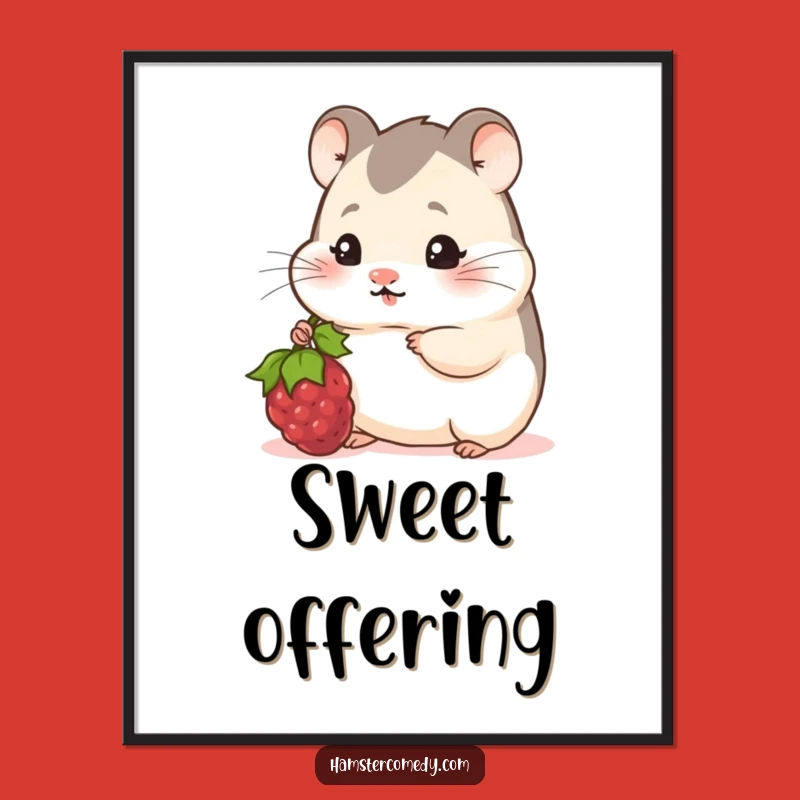 Funny Shy Hamster Berry Digital Print: Adorable Art for a Sweet Home