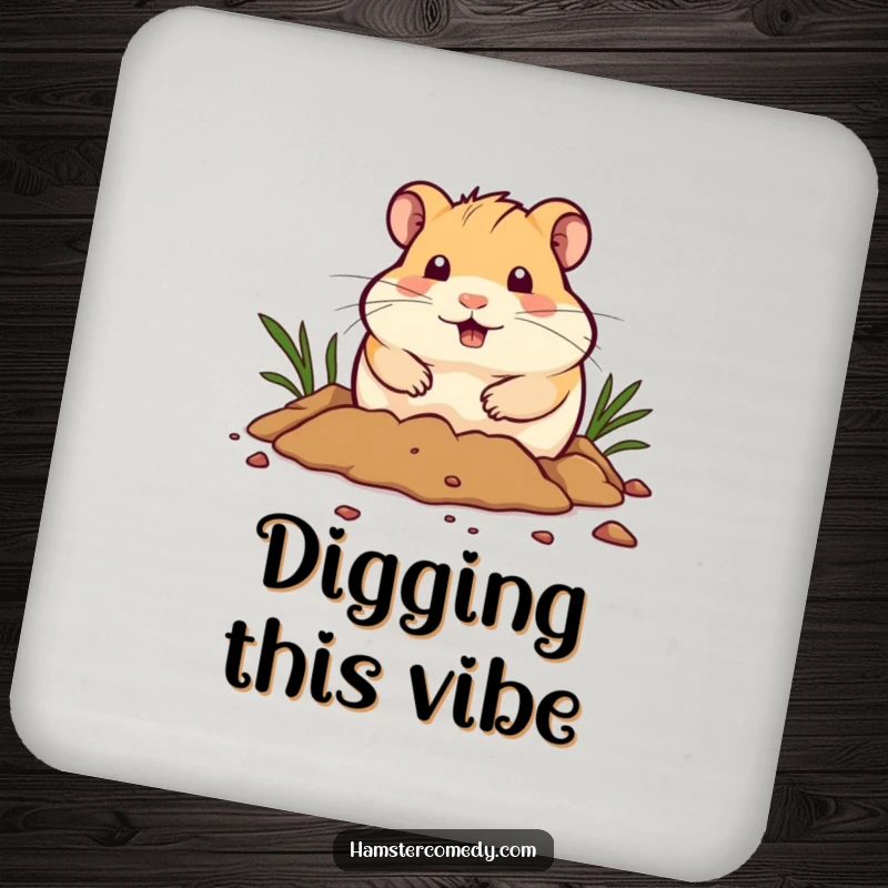 Funny Drink Coaster: A determined hamster digs with hilarious effort, protecting surfaces with a smile and a dose of fun.