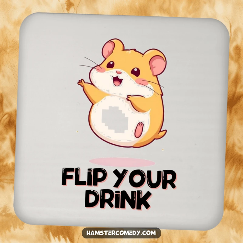 Funny Coaster featuring a cute kawaii hamster performing a somersault, protecting surfaces with energetic flair.