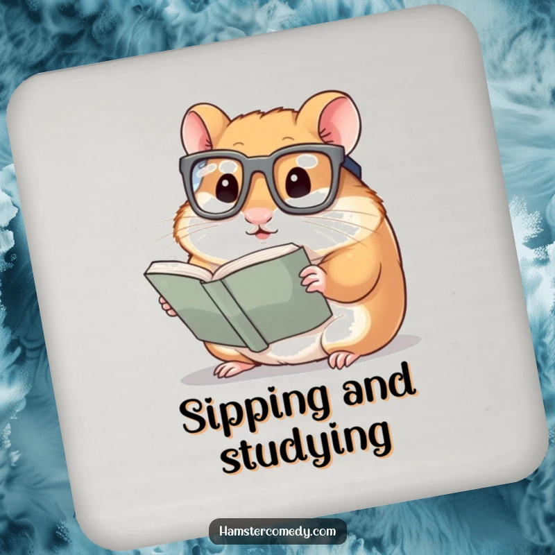 Funny Hamster Coaster: A hamster wearing oversized glasses, reading a tiny book, offering surface protection with a humorous design.
