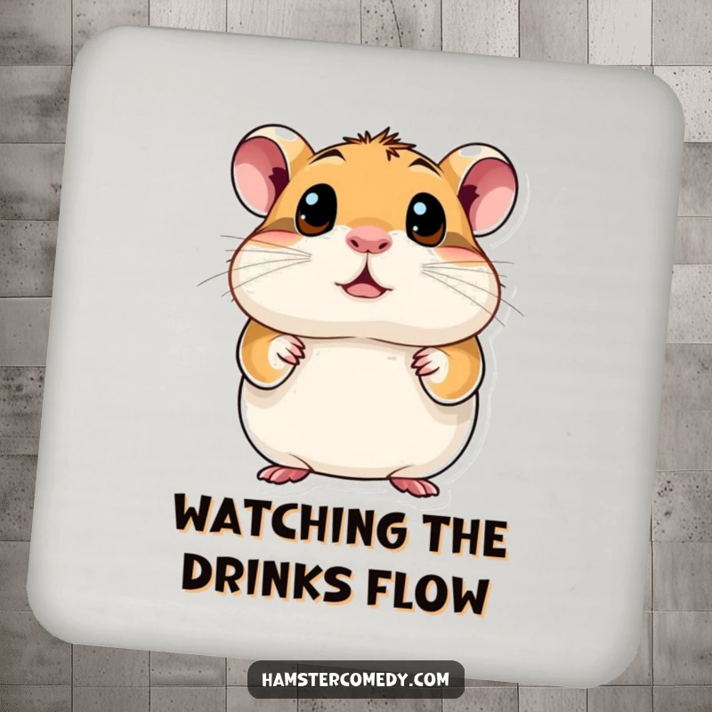 Funny Hamster Coaster showing a hamster’s dramatically large, curious eyes, serving as a humorous and protective surface.