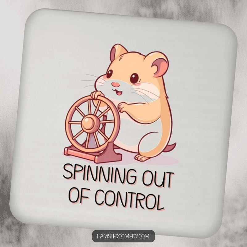 Funny hamster drink coasters with a hamster playfully pushing a wheel, adding humor and protecting surfaces.