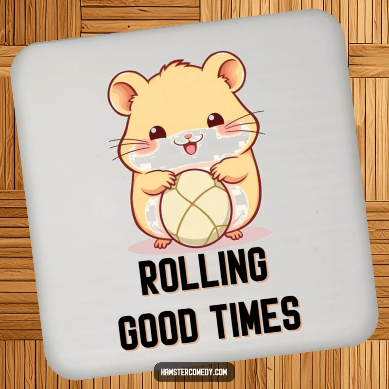 Funny Kawaii Hamster Coaster: Cute hamster diligently rolling a small ball with its paws, adding a playful and active design to drink surfaces.