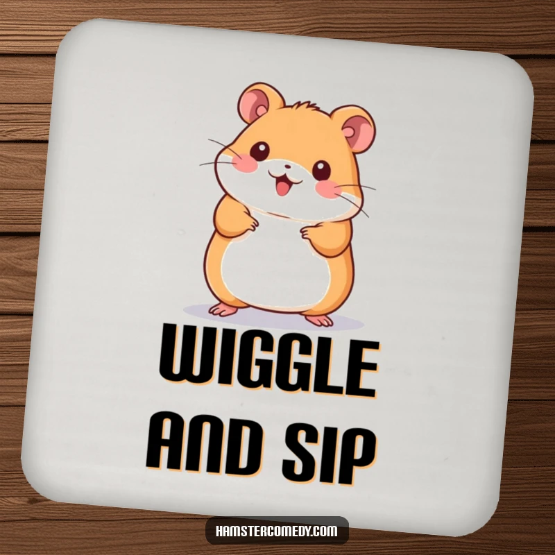 Funny Kawaii Hamster Coaster: Cute hamster performing an energetic wiggle dance, adding a touch of fun and movement to drink surfaces.