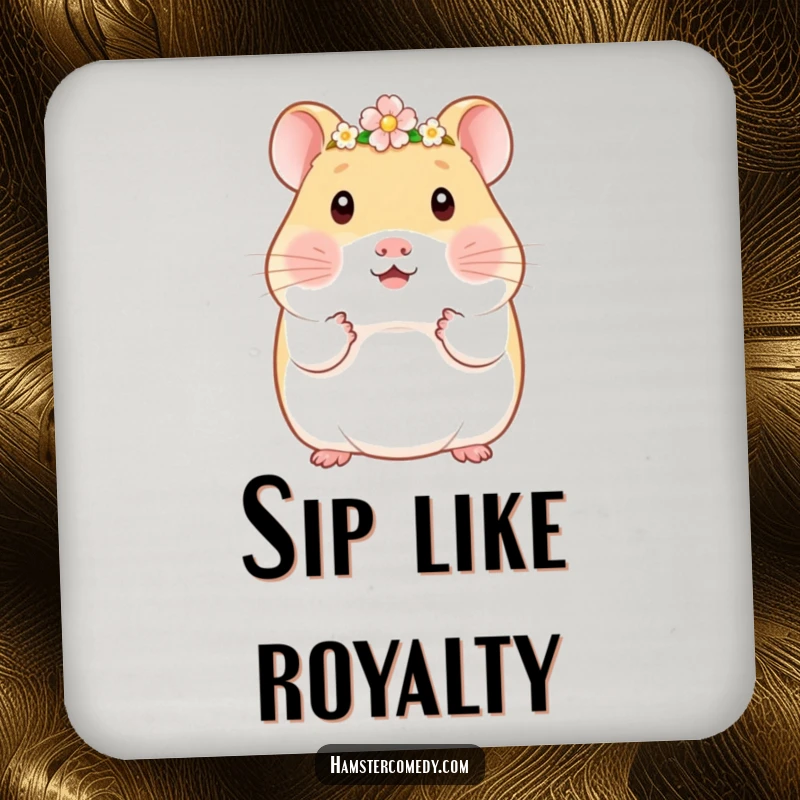 Funny Kawaii Hamster Coaster: Cute hamster wearing a delicate flower crown, adding a touch of royal charm to drink surfaces.