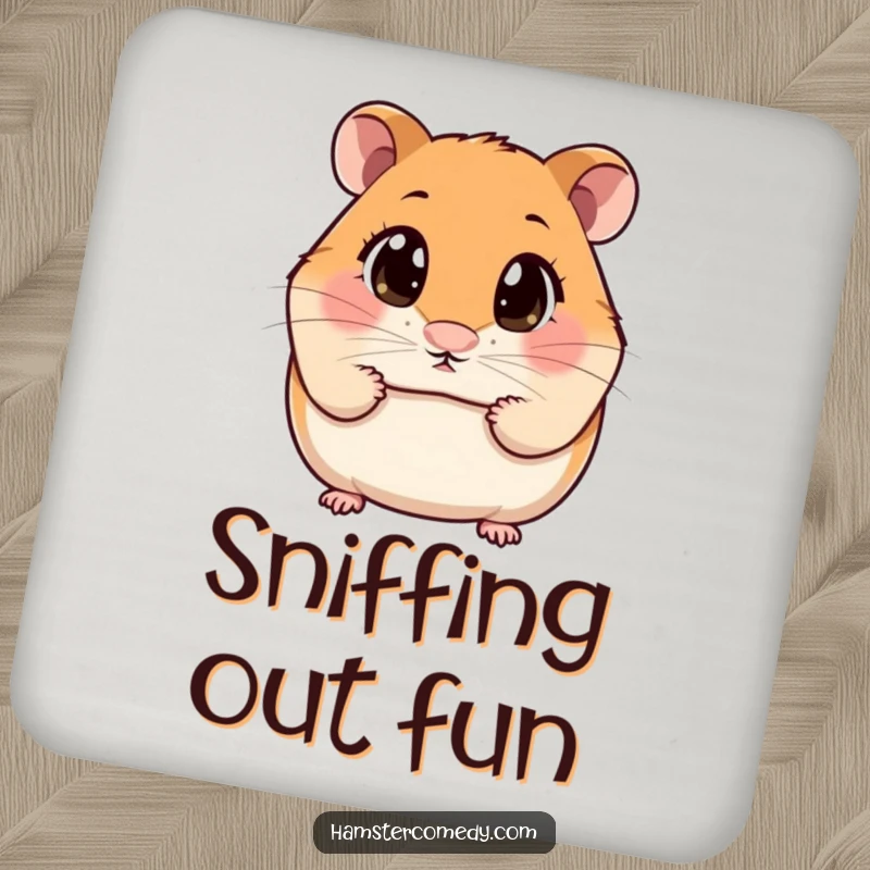 Funny Coaster featuring a kawaii hamster with wide, curious eyes sniffing the air.
