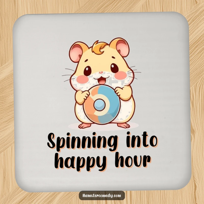 Funny Coaster featuring a surprised kawaii hamster with wide eyes, reacting to a spinning object.
