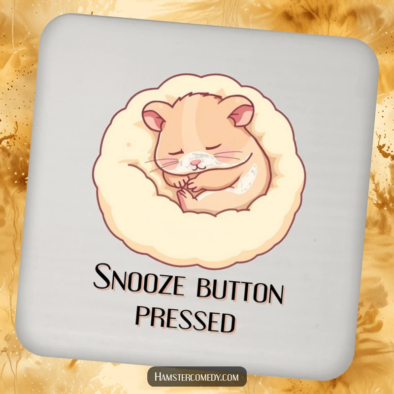 Funny hamster sleeping peacefully, serene expression, humorous drink coaster, perfect funny gift.