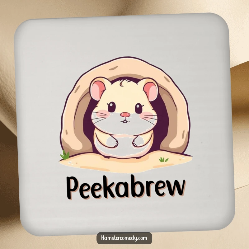 Funny Kawaii Hamster Drink Coaster showing a cute hamster peeking from a cozy burrow, for charming table protection.