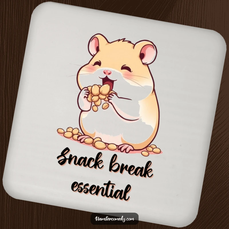 Funny Hamster Coaster: A cute hamster joyfully stuffing its cheeks with seeds, offering surface protection with a humorous design.