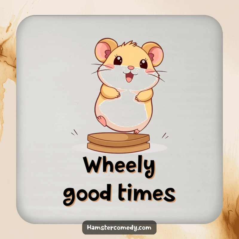 Cute kawaii hamster running on a wheel, depicted on protective drink coasters, adding an energetic touch.