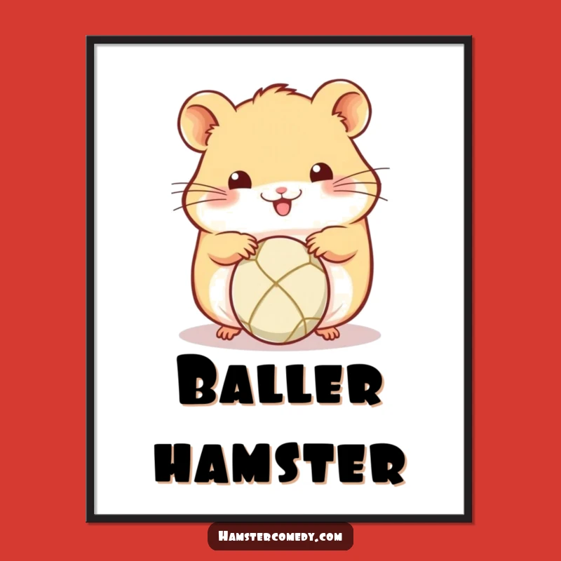 Funny Kawaii Hamster Ball Rolling Poster - Cute Amigurumi Wall Art Gift