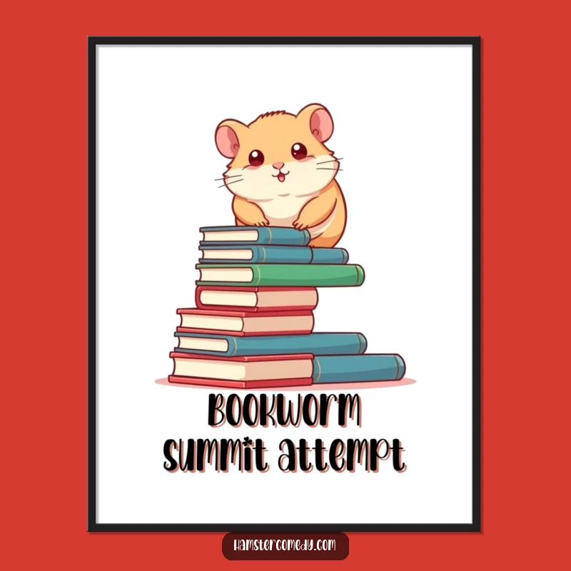 Funny Book Climbing Hamster Poster: Hilarious Educational Art for Any Room