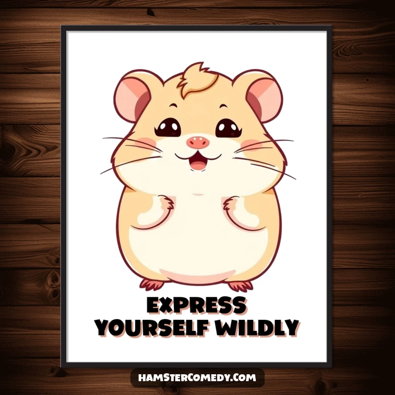 Funny Kawaii Hamster Poster featuring a cute rodent with a comical expression and detailed, wiggling whiskers, for humorous home decor.