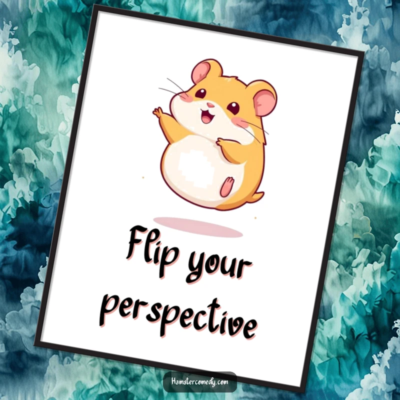Funny Poster showcasing a cute kawaii hamster in mid-somersault, adding a lively and energetic feel to wall art.