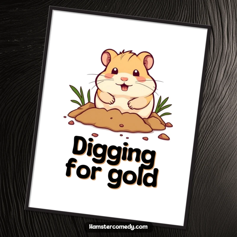 Funny Poster: A determined hamster digs with incredible enthusiasm, its paws a blur, creating a humorous and captivating scene.