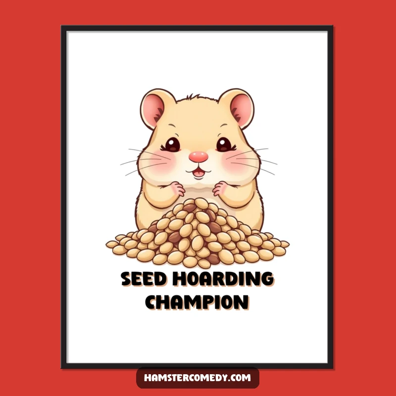 Funny Hamster Hoarding Seeds Poster - Hilarious Decor for Snack Lovers Gift