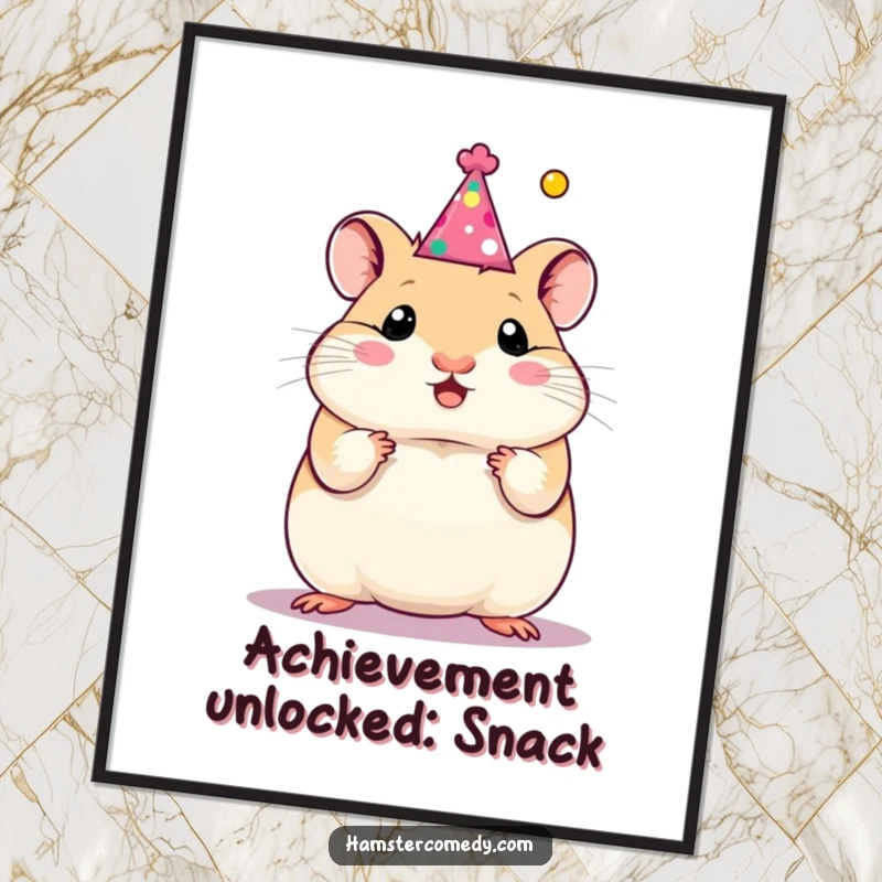 Funny hamster wearing a party hat, celebrating achievements on a poster, adding festive charm and humor, great funny gift.
