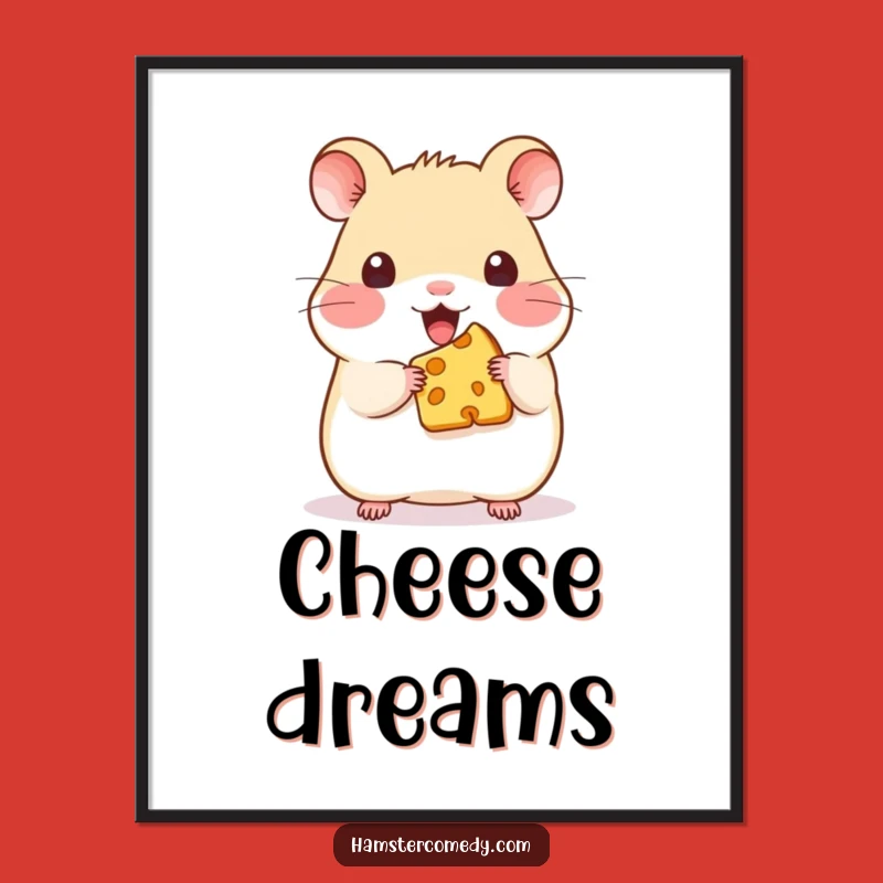Funny Kawaii Hamster Cheese Poster - Cute Hamster Wall Art, Unique Funny Gift Decor