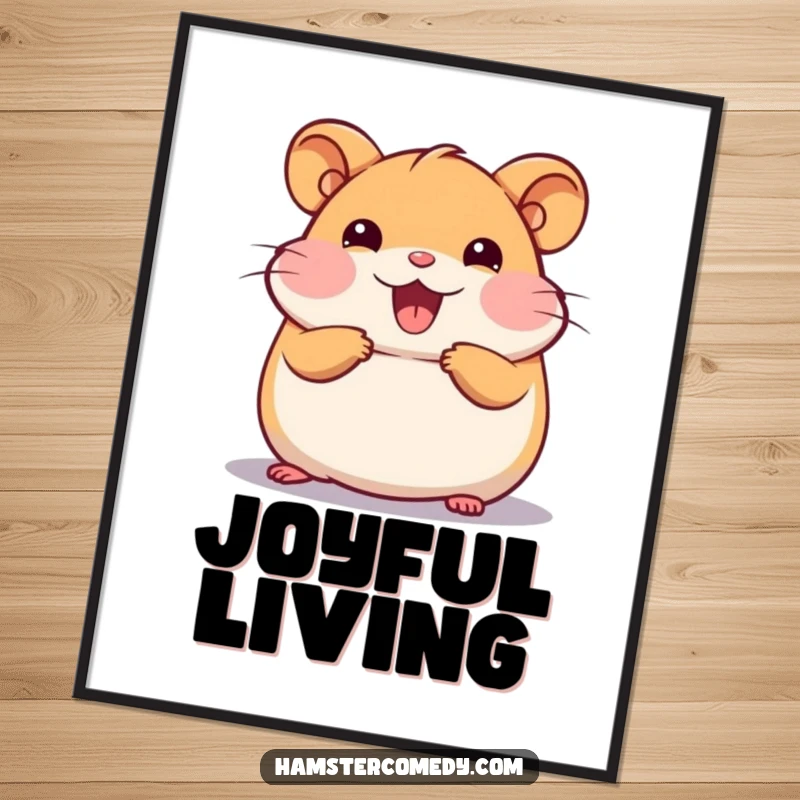 Funny Kawaii Hamster Poster capturing a cute hamster in a joyful, happy roll, bringing vibrant energy to any wall.