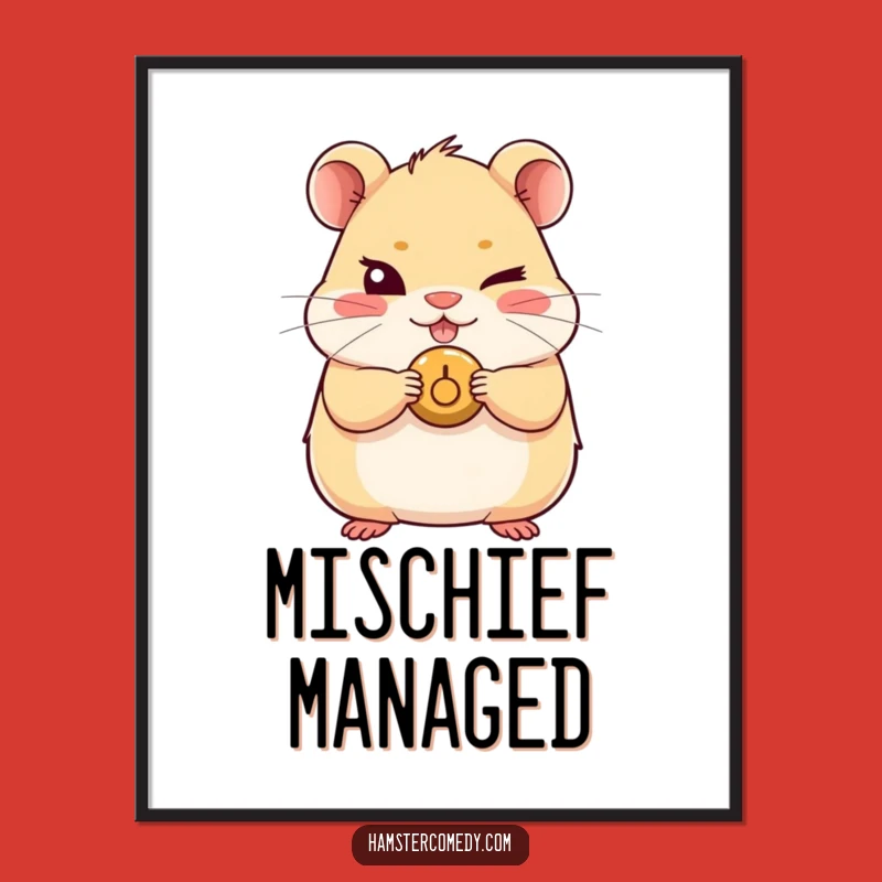 Funny Kawaii Hamster Poster: Mischievous Wink, Quirky Wall Art!