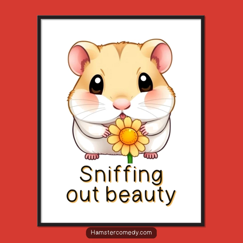 Funny Wide-Eyed Hamster Flower Poster - Delicate Art for Curious Minds