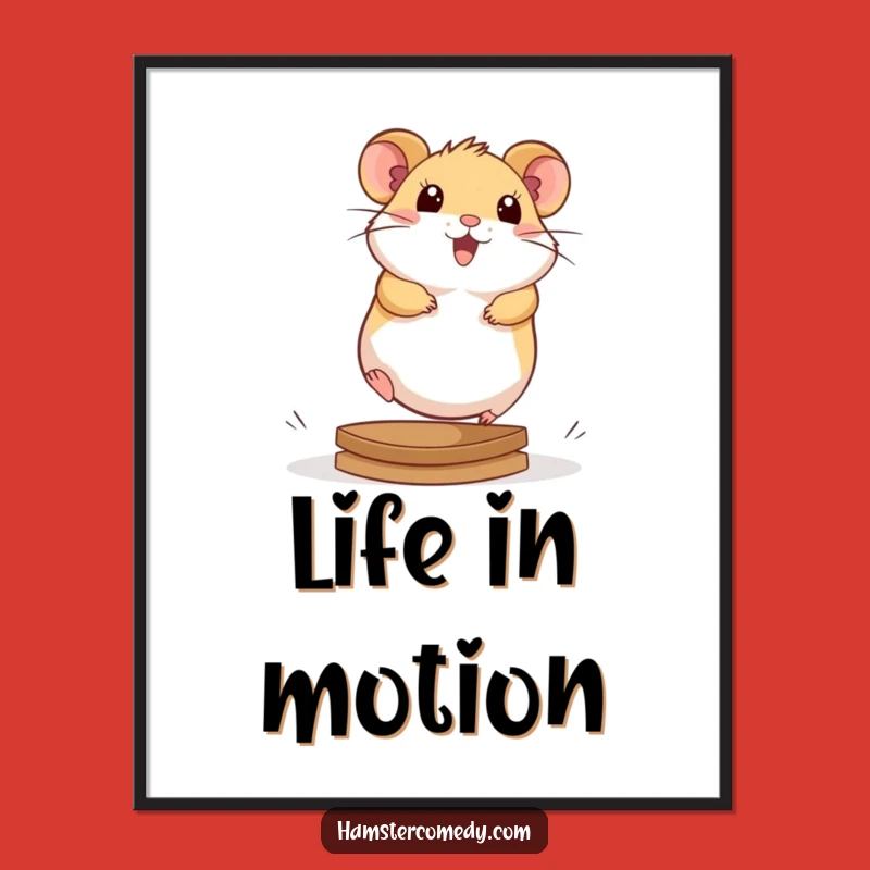 Kawaii Hamster Wheel Running Poster: Energetic Art for Cute Spaces