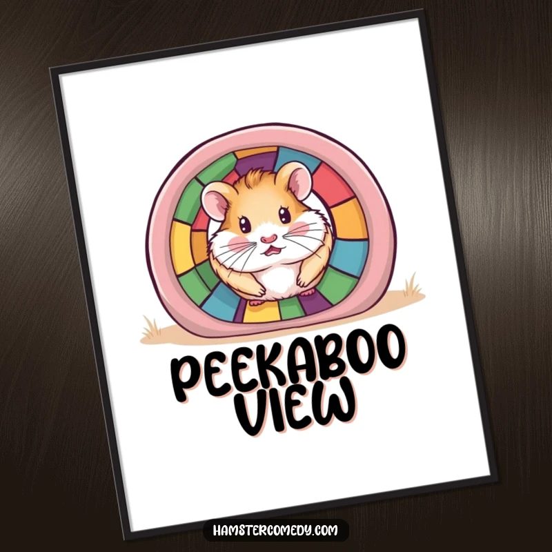 Funny Hamster Tunnel Poster showing a hamster peeking from a colorful tunnel, great for humorous wall art.