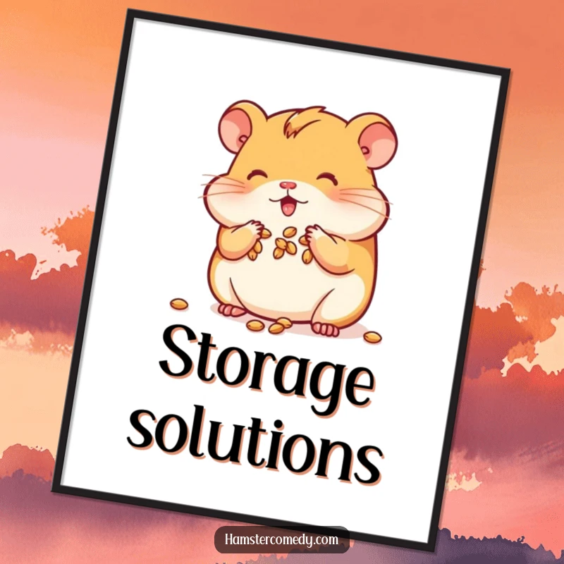 Funny Kawaii Hamster Poster showing a cute hamster busily stuffing its cheeks with seeds, adding humor to decor.