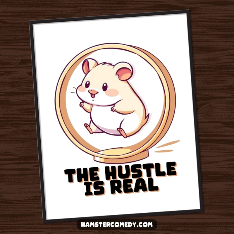 Funny Kawaii Hamster Poster showing a cute hamster running energetically on a spinning wheel, adding dynamism to decor.