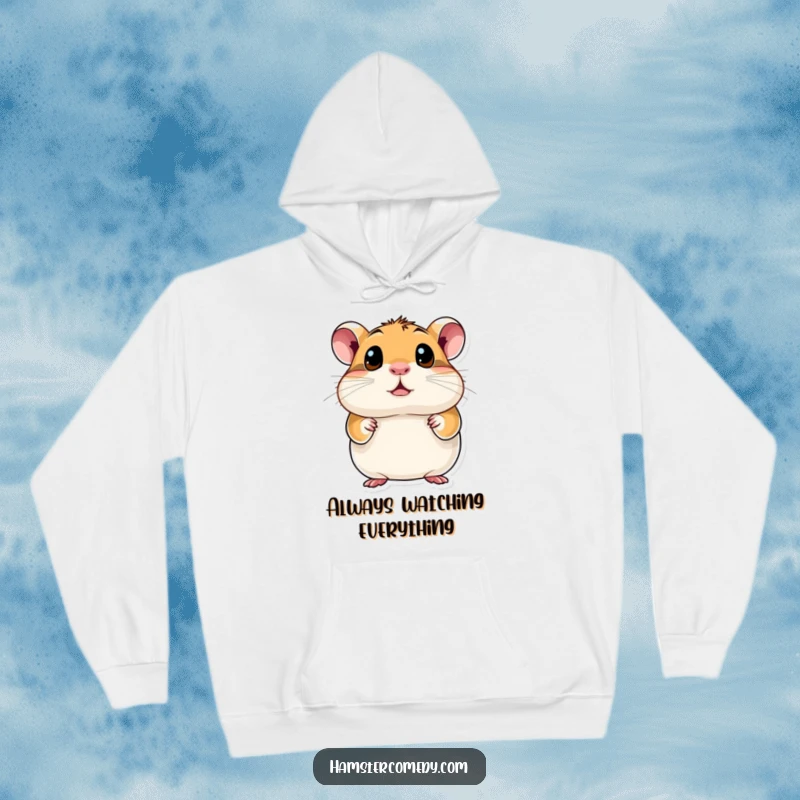 Funny Hamster Hoodie showcasing a small hamster’s comically large, wide-open, curious eyes, inviting observation and warmth.