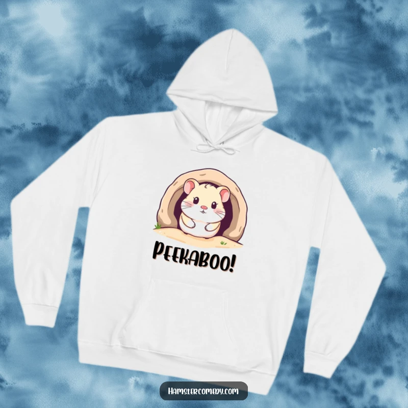 Funny Kawaii Hamster Hoodie depicting a cute rodent peeking from a cozy burrow, offering warmth and adorable charm.