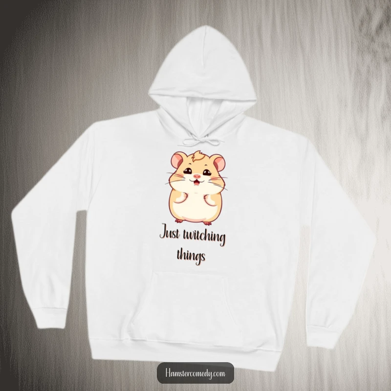 Funny Kawaii Hamster Hoodie featuring a cute hamster with a hilarious expression and wiggling whiskers, perfect for cozy, amusing wear.