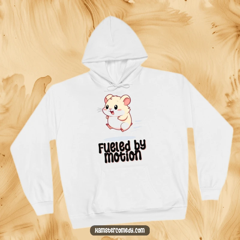 Funny Kawaii Hamster Hoodie: A cute hamster runs fast on a wheel, offering cozy warmth and a humorous take on fitness.