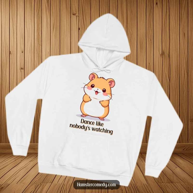 Funny Kawaii Hamster Hoodie: Cute hamster in mid-wiggle dance, radiating infectious joy and making everyone want to join the fun.
